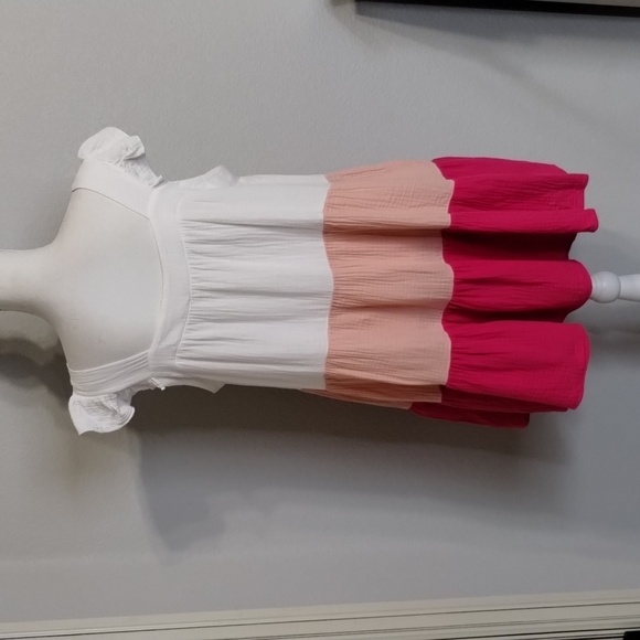BiBi 3 Tiered Gauze Color Block Dress Size XL Pink - Picture 5 of 9